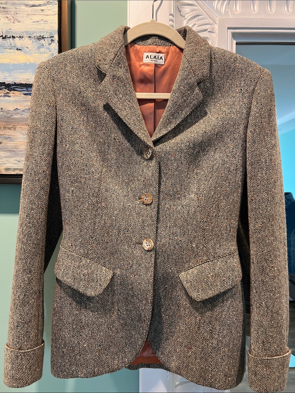 Vintage Alaia Paris Brown Tweed Notch-Collar Blazer 

100% wool 
1990th - Picture 8 of 12